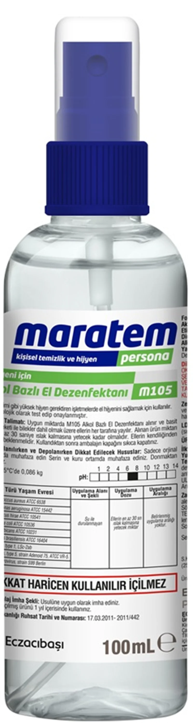 MARATEM M105 ALKOL BAZLI EL DEZENFEKTANI 100 ML 7500109