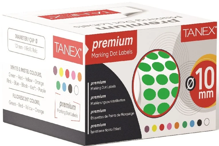 TANEX NOKTA ETİKETİ 10 MM 5000 Lİ YEŞİL TEKLİ KUTU
