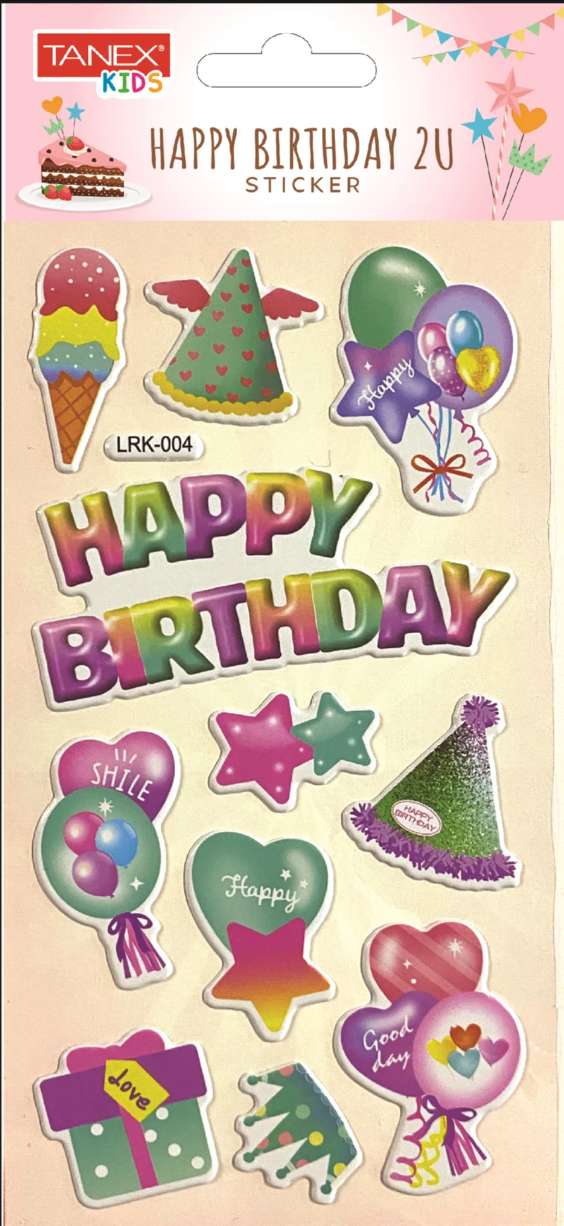 TANEX STICKER HAPPY BRITHDAY 2U - 3 PUFFY 10 ADET TNX-5108