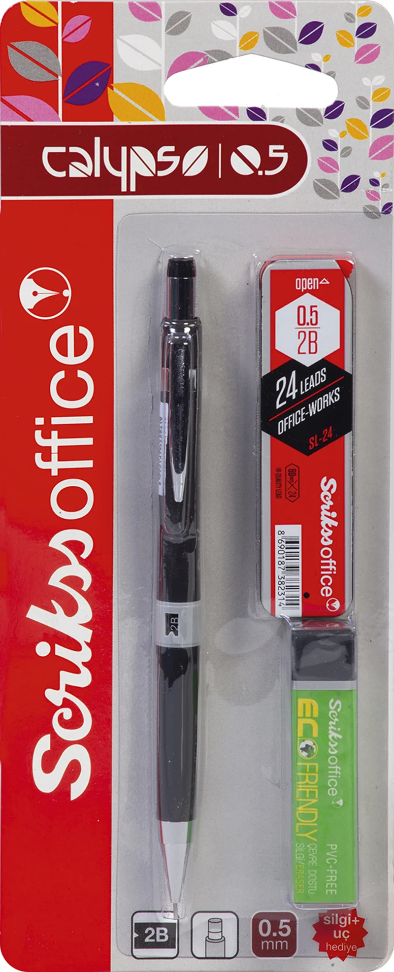 SCRIKSS OFFICE VERSATİL KALEM OKUL SETİ CALYPSO COLOR 0.5 SİYAH + SİLGİ + MİN BLS.