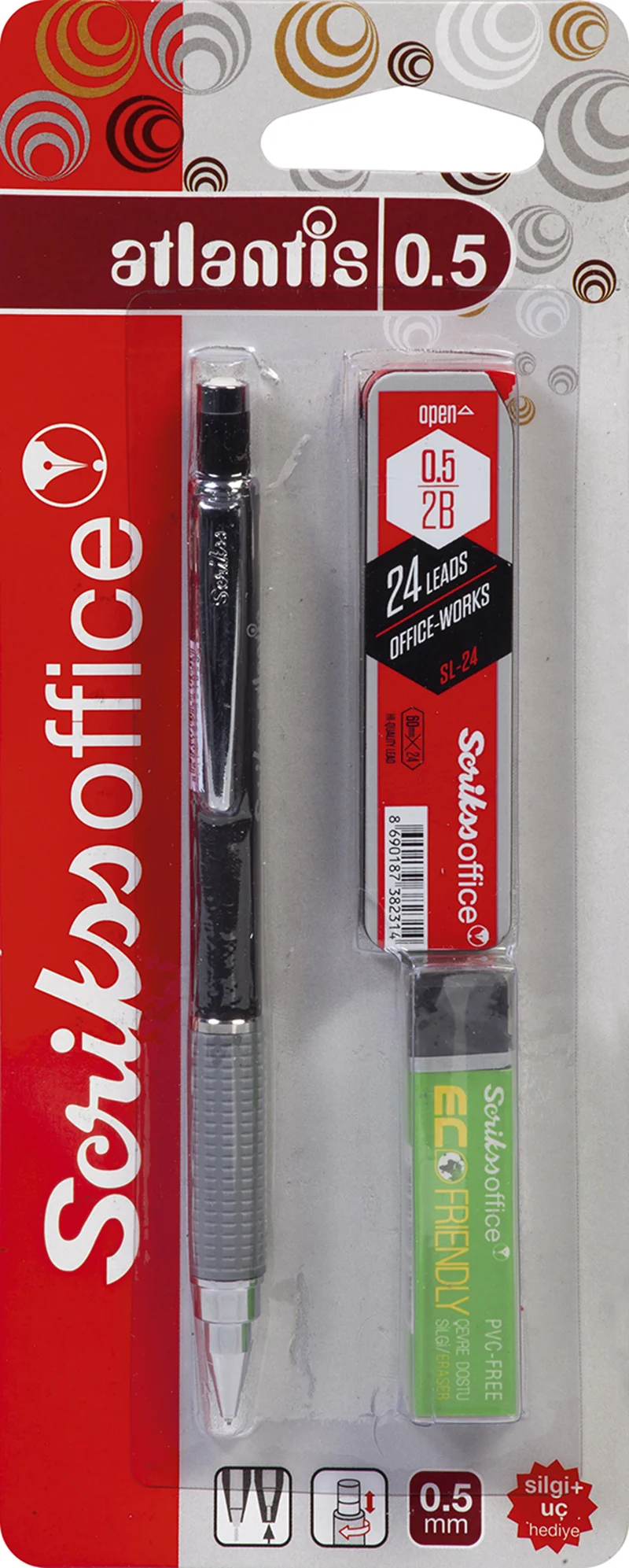 SCRIKSS OFFICE VERSATİL KALEM OKUL SETİ ATLANTİS 0.5 SİYAH + SİLGİ + MİN BLS.