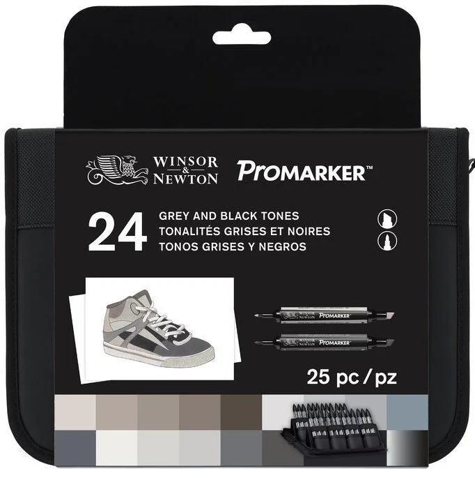 W&N PROMARKER KALEM SET 24 RENK BLACK & GREYS (SİYAH GRİ TONLARI ÇANTALI) WN-0290081
