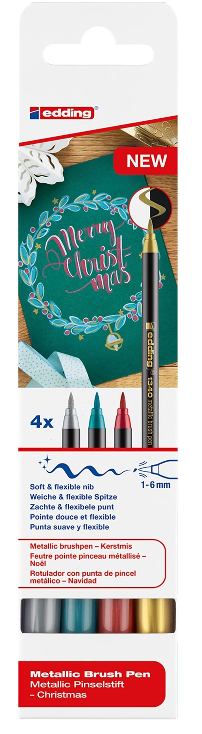 EDDING FIRÇA UÇLU KALEM E-1340 METALİK 4 LÜ SET