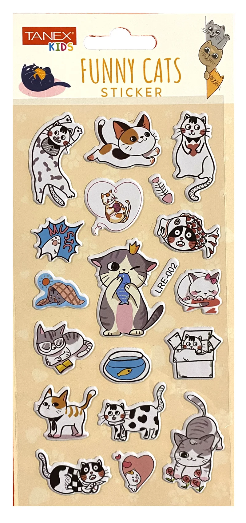 TANEX STICKER FUNNY CATS - 2 PUFFY 10 ADET TNX-5095