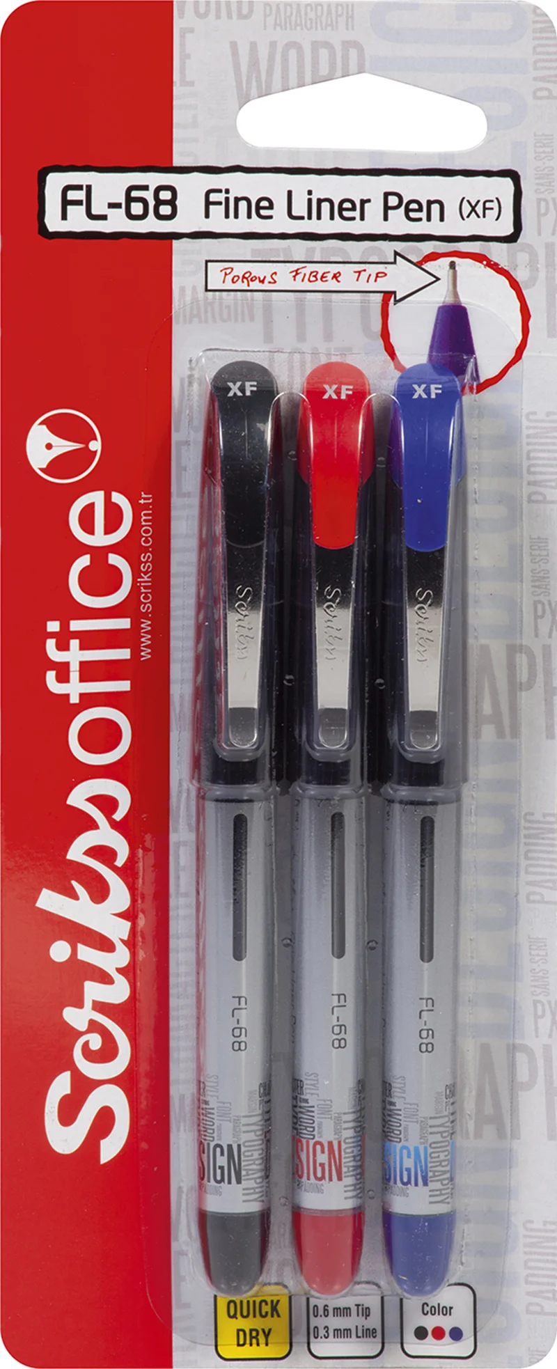 SCRIKSS OFFICE FINE LINER FL-68 0.6 KARIŞIK 3 LÜ BLS.