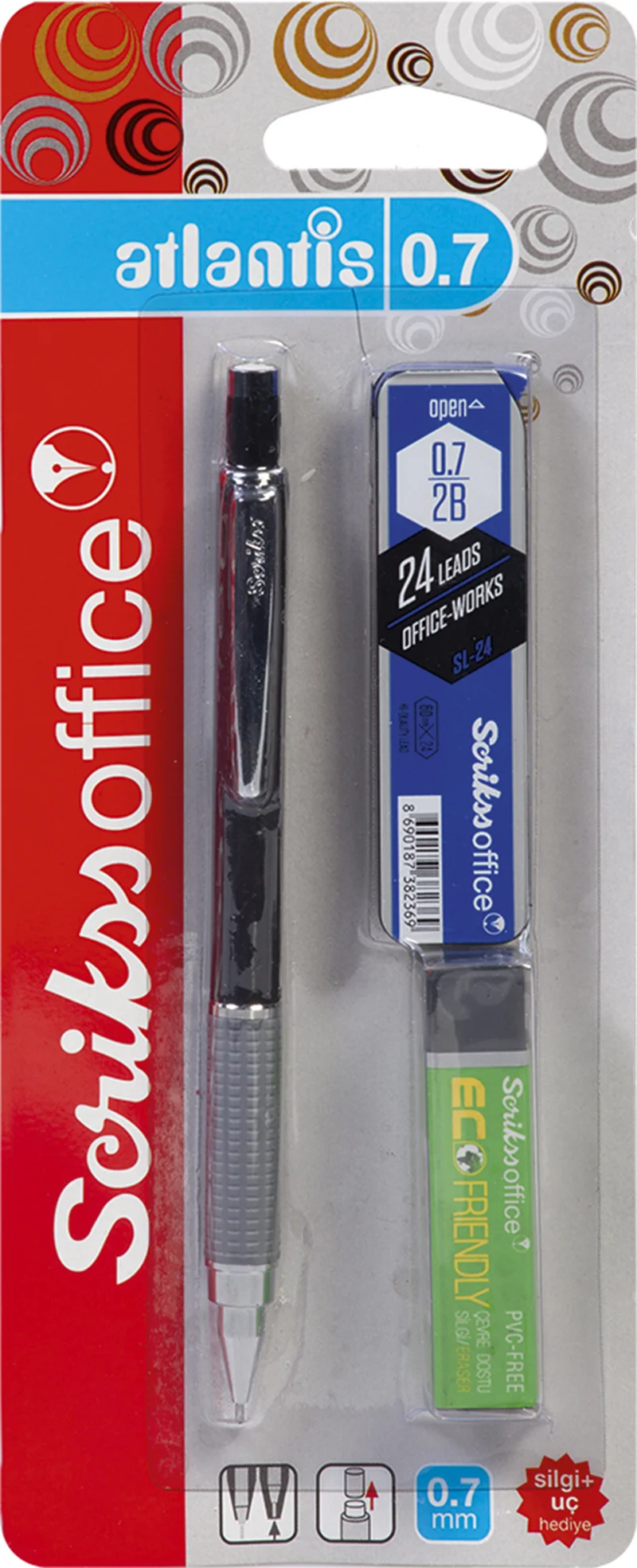 SCRIKSS OFFICE VERSATİL KALEM OKUL SETİ ATLANTİS 0.7 SİYAH + SİLGİ + MİN BLS.