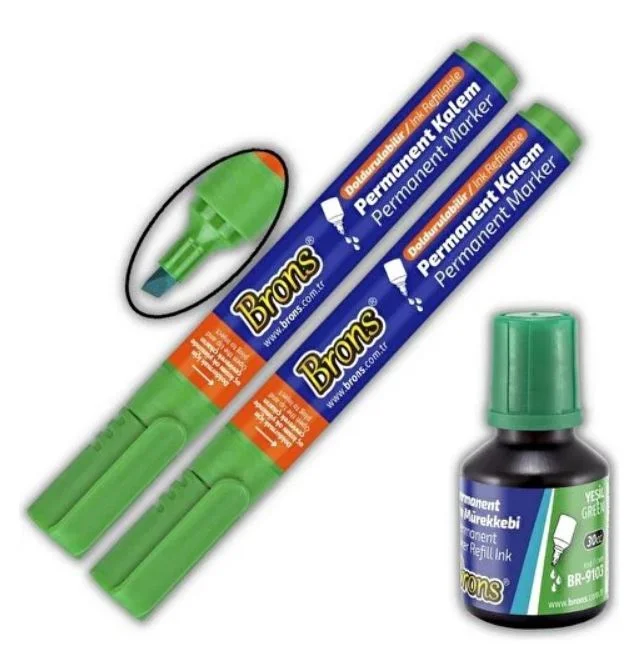 BRONS PERMANENT MARKER KESİK UÇ SET YEŞİL BR-9758