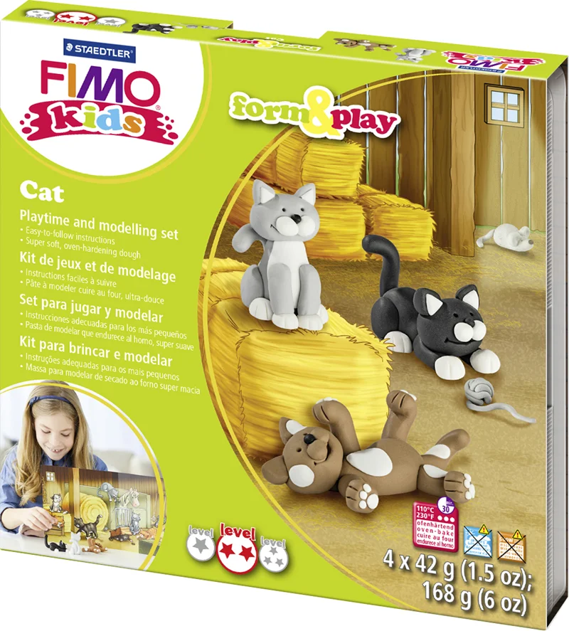 FIMO KIDS MODELLEME KİLİ SET F&amp;P KEDİ 8034 16 LZ