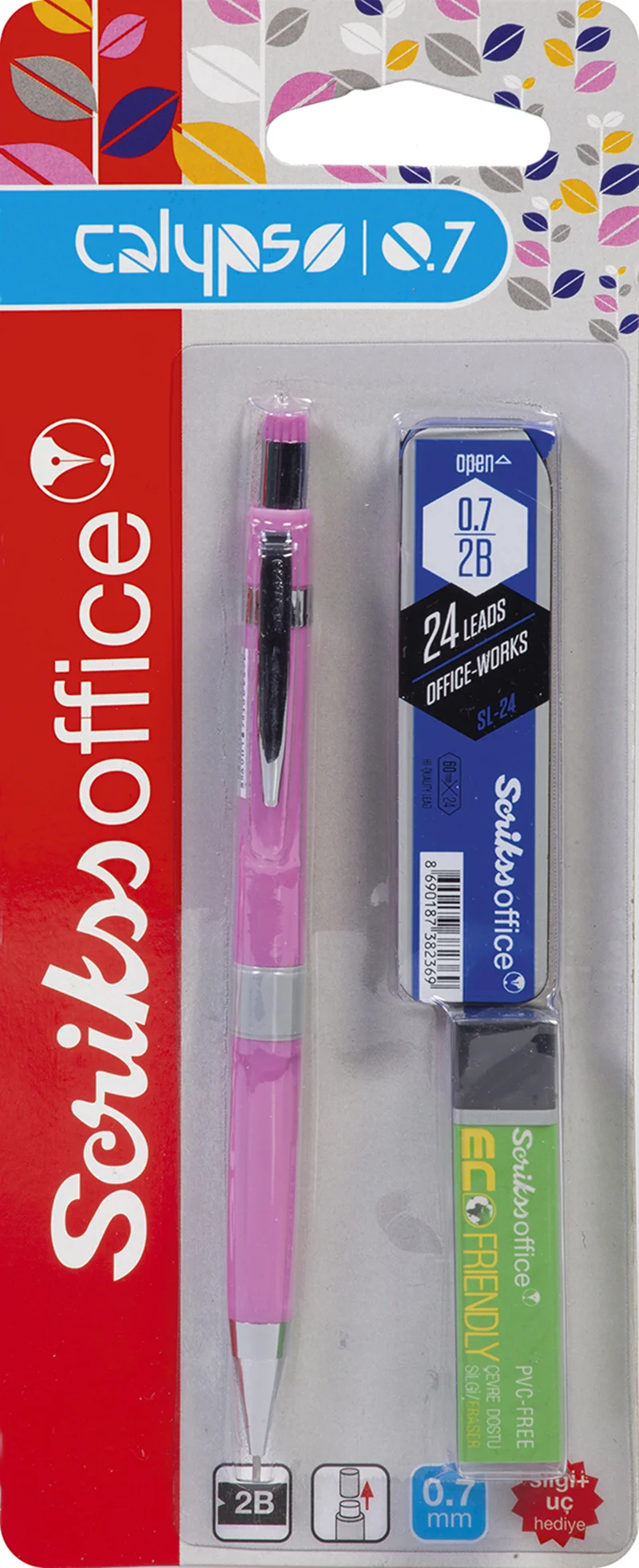 SCRIKSS OFFICE VERSATİL KALEM OKUL SETİ CALYPSO COLOR 0.7 PEMBE + SİLGİ + MİN BLS.