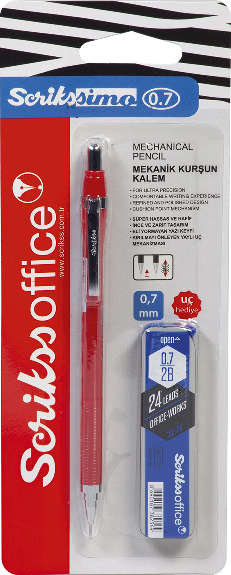 SCRIKSS OFFICE VERSATİL KALEM SIMO COLOR SET 0.7 + MİN KIRMIZI BLS.