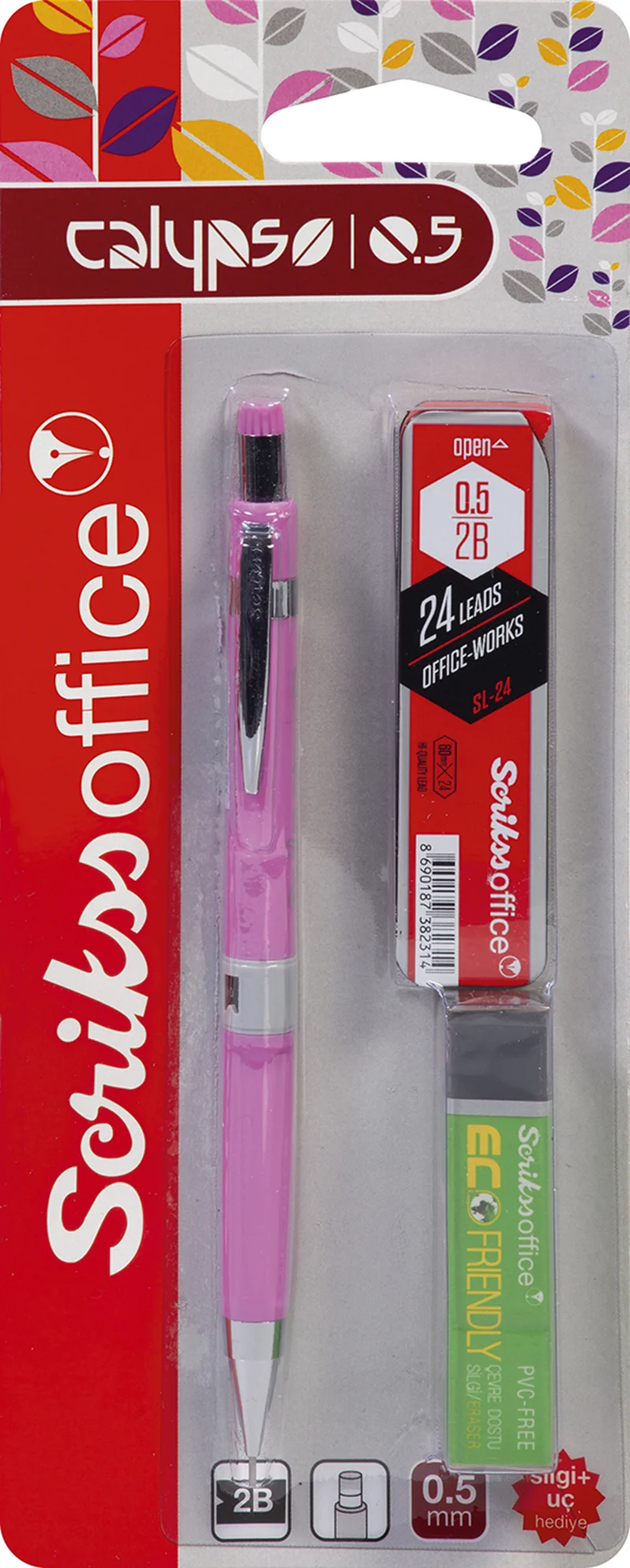 SCRIKSS OFFICE VERSATİL KALEM OKUL SETİ CALYPSO COLOR 0.5 PEMBE + SİLGİ + MİN BLS.