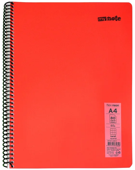 MYNOTE DEFTER FLEX NEO PP KAPAK SPİRALLİ A4 96 YP KARELİ MFXNE-A496-K
