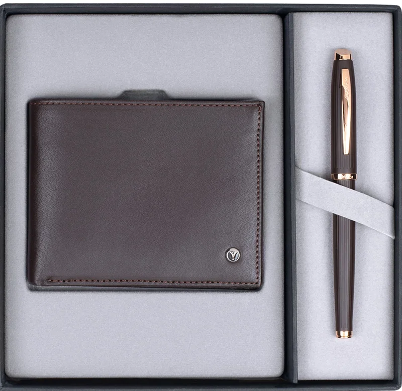 SCRIKSS HEDİYELİK SET DR 242 39 DOLMA KALEM + TÜKENMEZ KALEM ROSE GOLD + CÜZDAN COMFORT KAHVERENGİ