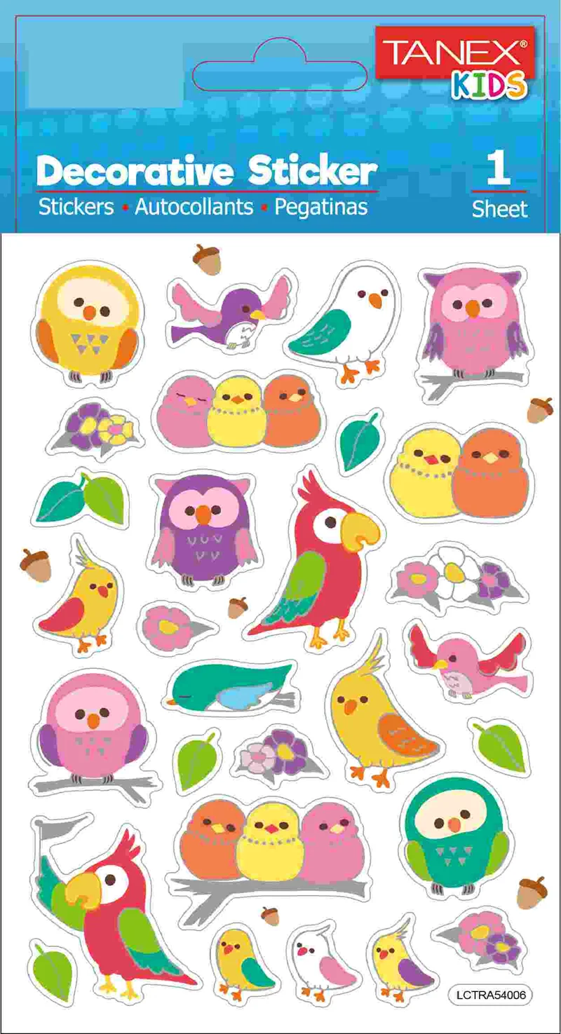 TANEX STICKER PAPAĞAN SERİSİ ETİKETİ 5 ADET TNX-25188