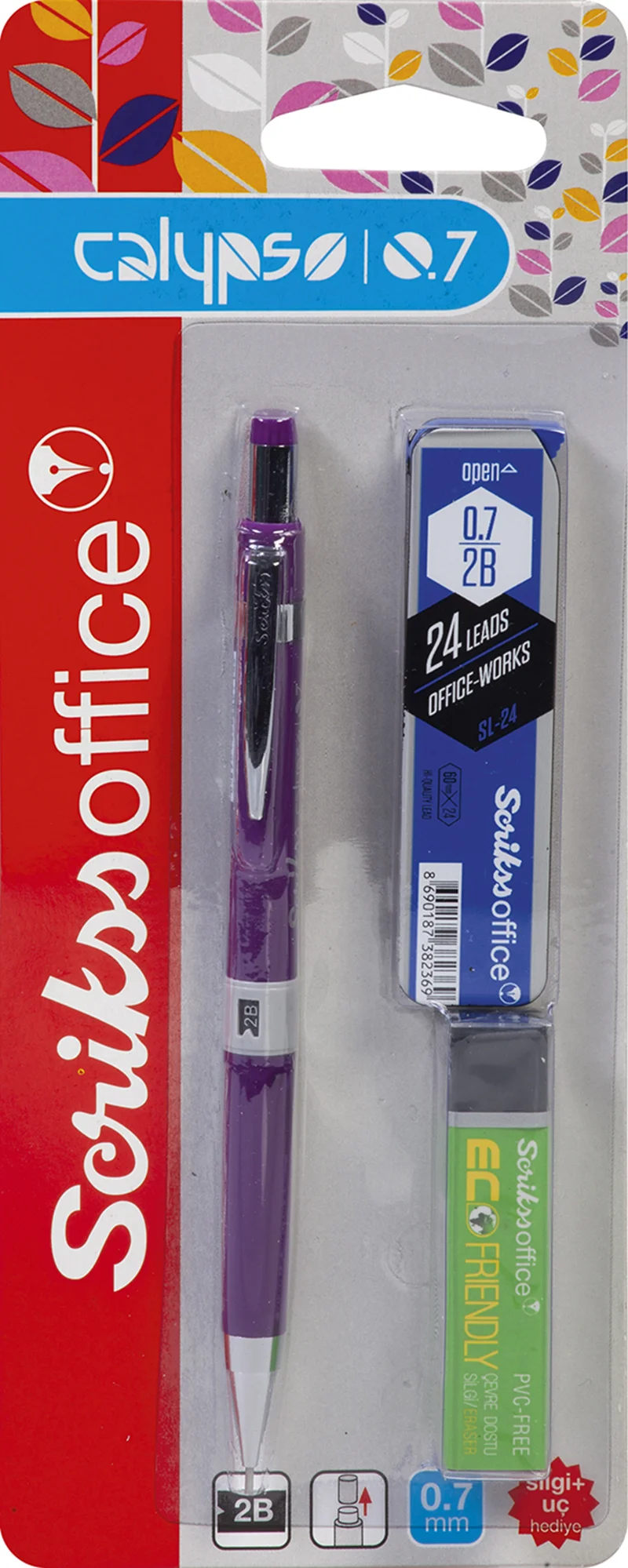 SCRIKSS OFFICE VERSATİL KALEM OKUL SETİ CALYPSO COLOR 0.7 MOR + SİLGİ + MİN BLS.