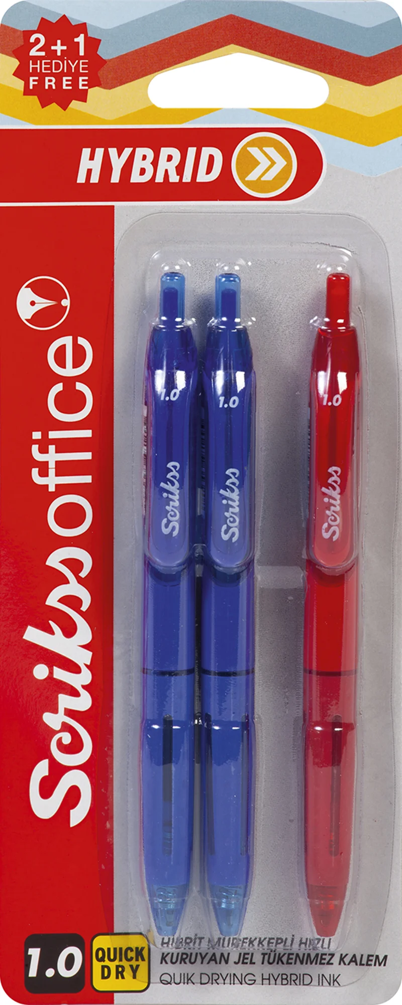 SCRIKSS OFFICE TÜKENMEZ KALEM HYBRID JEL 1.0 KARŞIK RENK 3 LÜ BLS.
