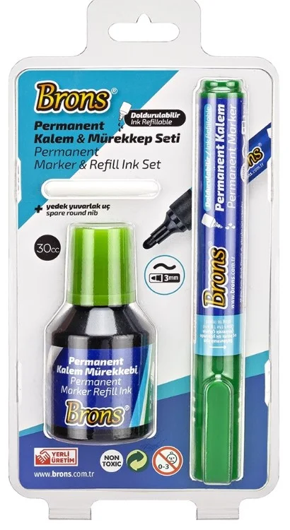 BRONS PERMANENT MARKER YUVARLAK UÇ SET YEŞİL BR-9658