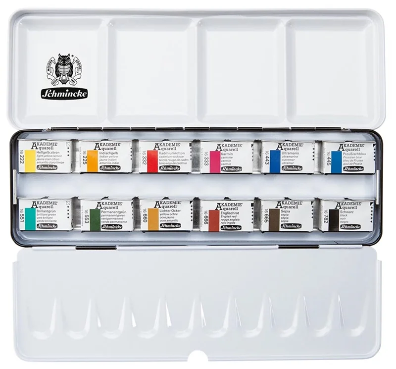 SCHMİNCKE AKADEMİE AQUARELL METAL KUTU SULU BOYA SETİ 12 X TAM TABLET 75312 75312097