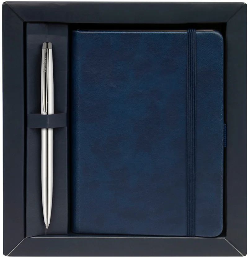 SCRIKSS HEDİYELİK SET 108M PRESTIGE TÜKENMEZ KALEM KROM + DEFTER SIVAMA KALIN KAPAK A6 LACİVERT