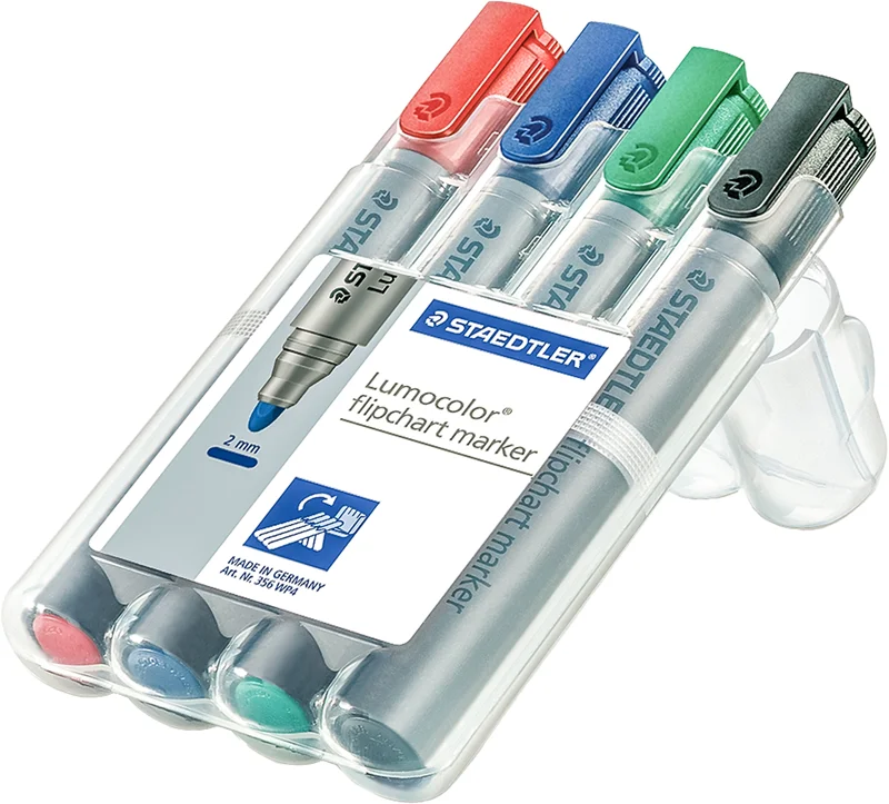 STAEDTLER FLIPCHART KALEMİ LUMOCOLOR YUVARLAK UÇ KARIŞIK RENK 4 LÜ SET 356 WP4