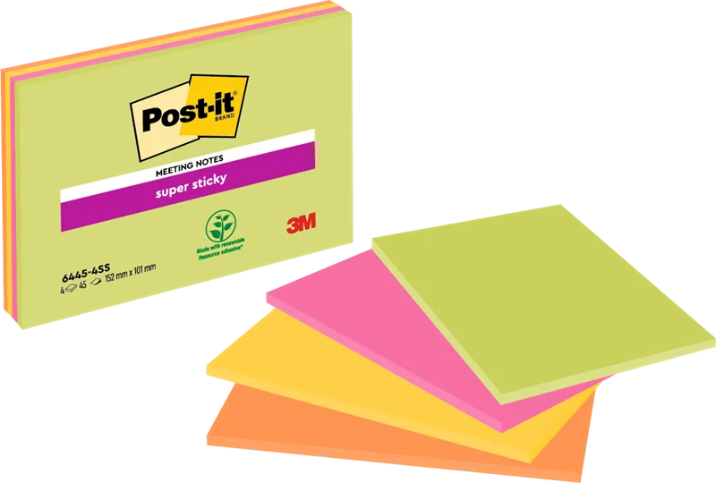 POST-IT YAPIŞKANLI NOT KAĞIDI SUPER STICKY 152x101 45 YP x 4 RENK 6445-4SS 530200472000