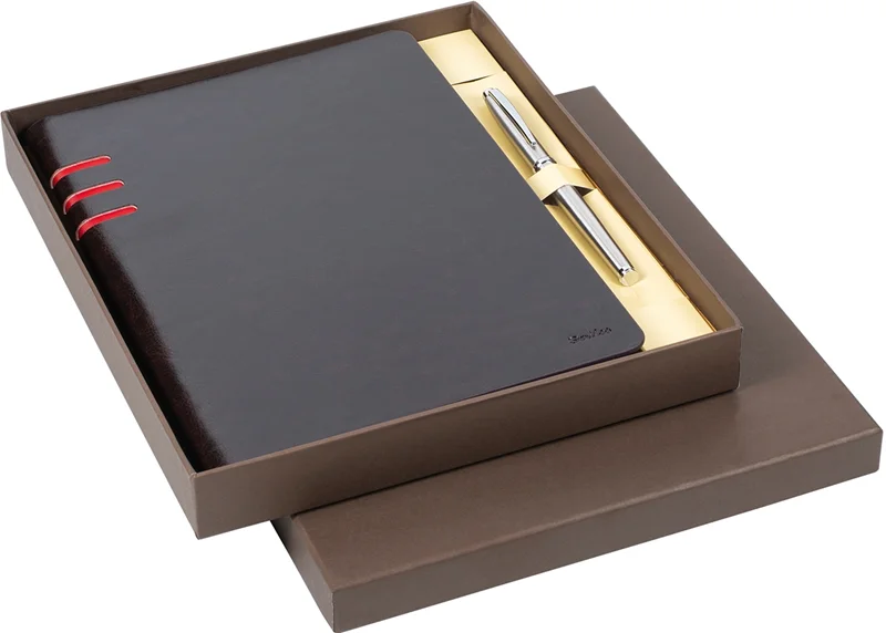 SCRIKSS HEDİYELİK SET SD 400-2 800 ROLLER KALEM TITANYUM KROM + PORTFÖY OXFORD MİNİ KAHVERENGİ