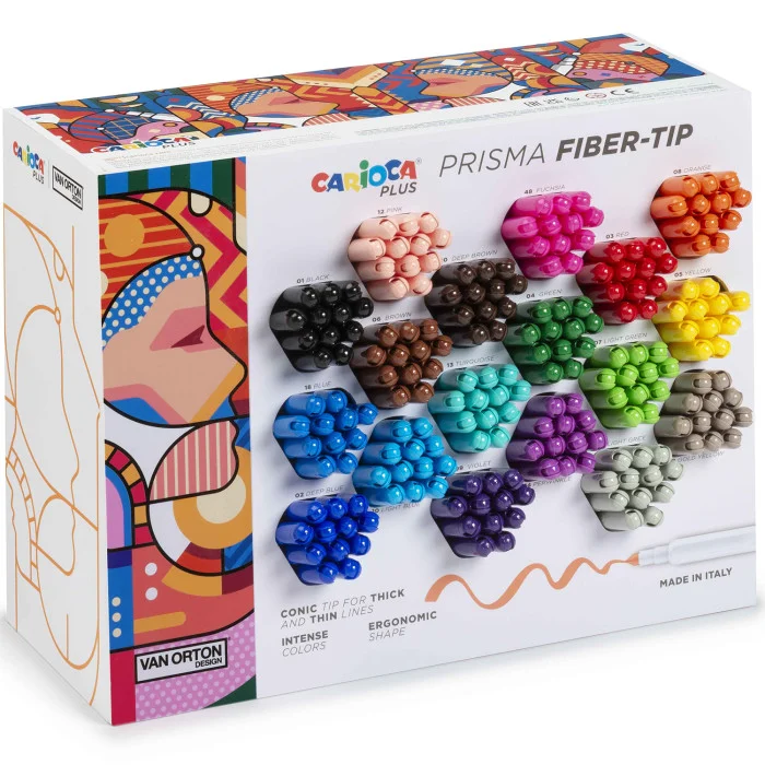 CARIOCA PLUS KEÇELİ BOYA KALEMİ PRISMA FİBER UÇ 18 RENK 216 LI STAND 52030