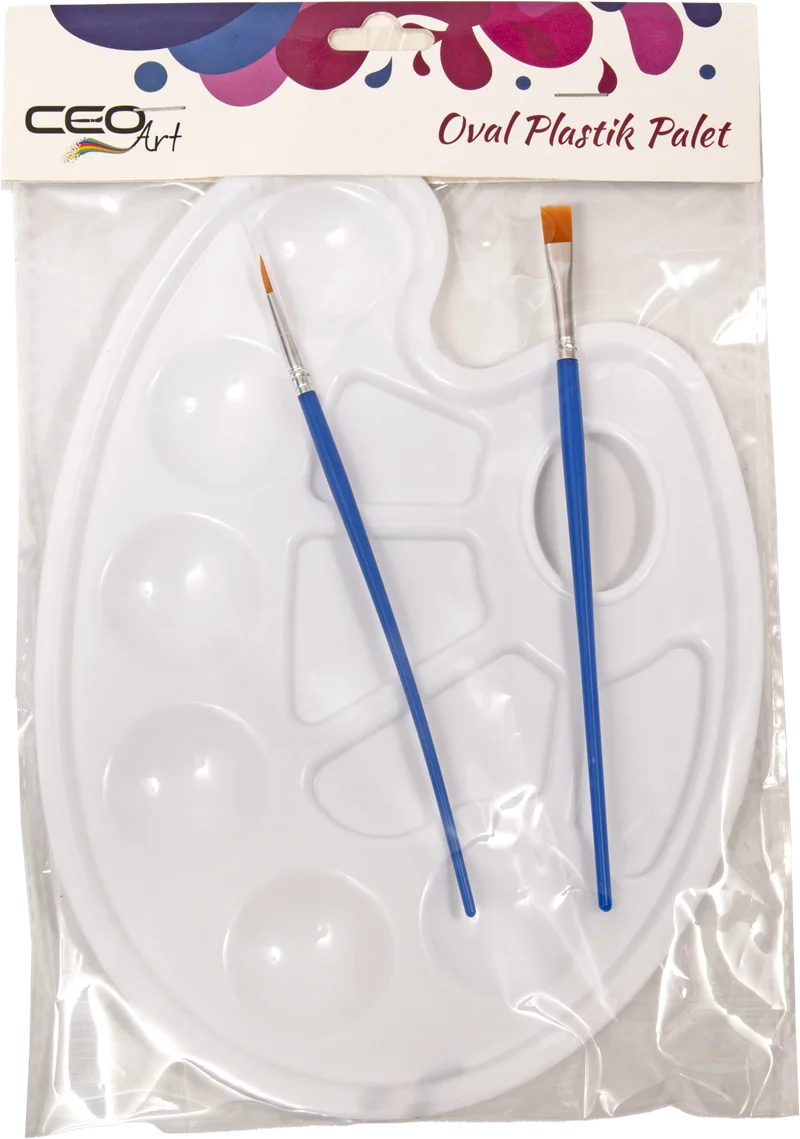 CEOART OVAL PLASTİK PALET+FIRÇA SET (BÖLMELİ) CEO-SN0016