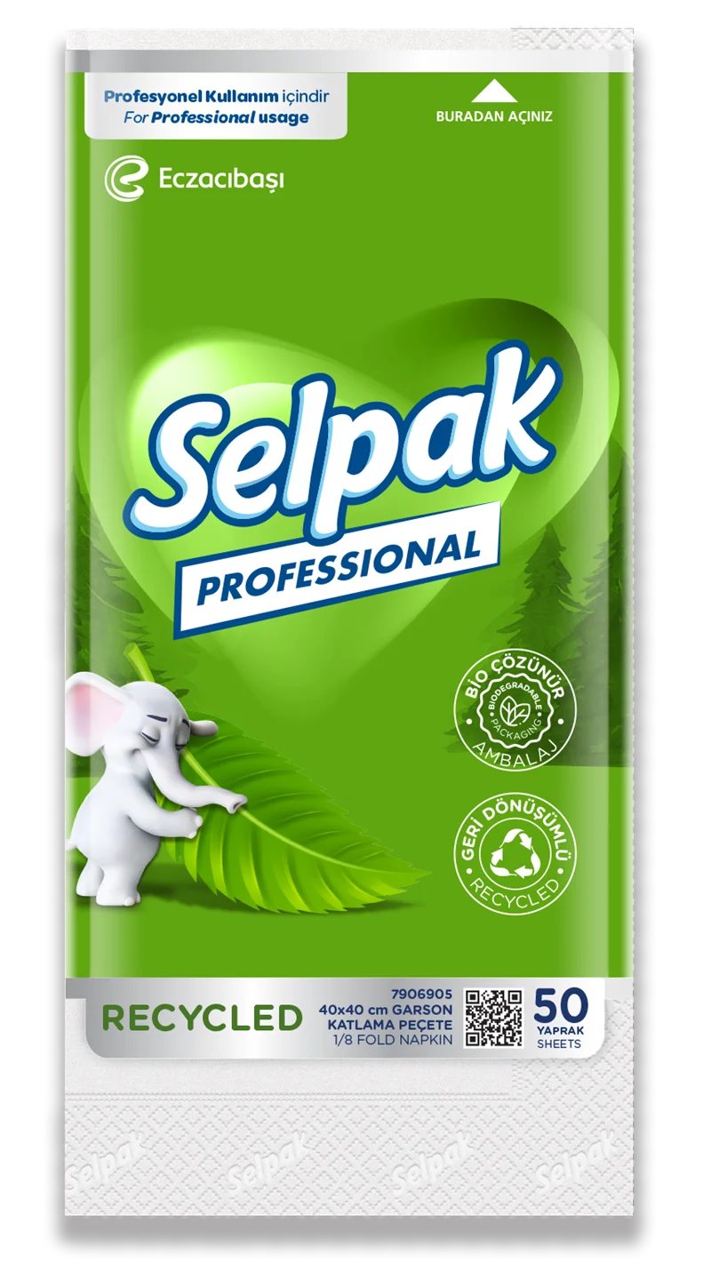 SELPAK RECYCLED PEÇETE GARSON KATLAMA 40x40 CM 1/8 5.76 KG (KOLİ=50 Lİ x 20 PK) 7906905