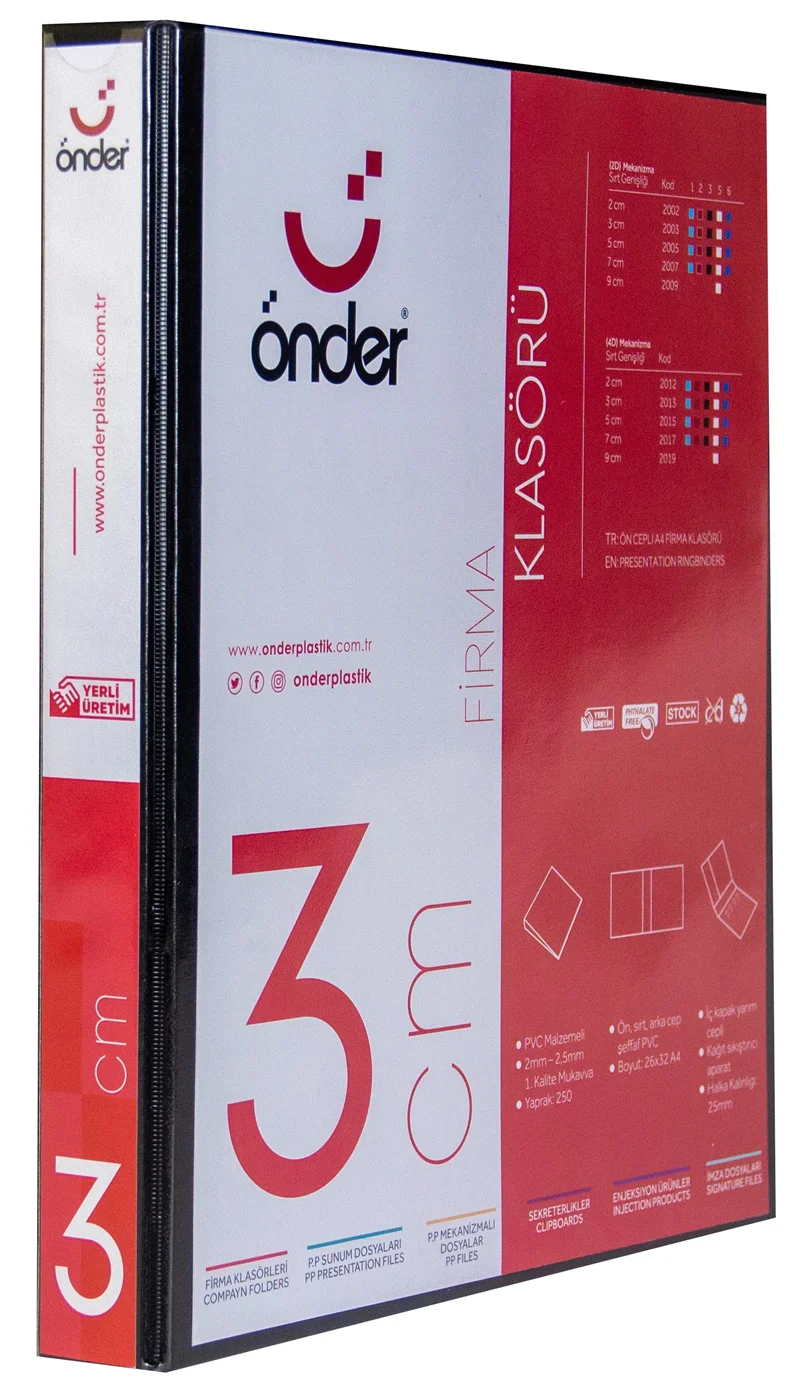 ÖNDER HALKALI DOSYA A4 2 HALKA 3 CM SİYAH 2003-3