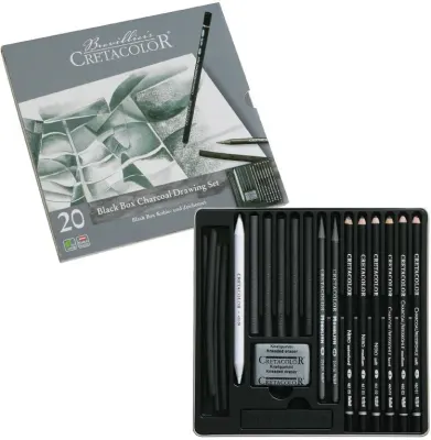 CRETACOLOR BLACK BOX KARAKALEM ÇİZİM SETİ METAL KUTU 20 PARÇA 40030