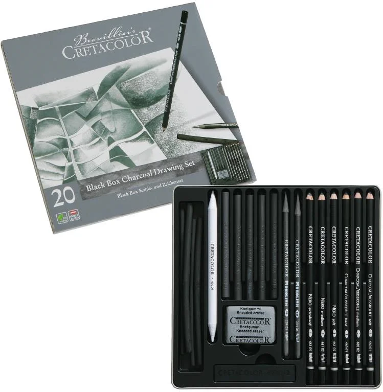 CRETACOLOR BLACK BOX KARAKALEM ÇİZİM SETİ METAL KUTU 20 PARÇA 40030