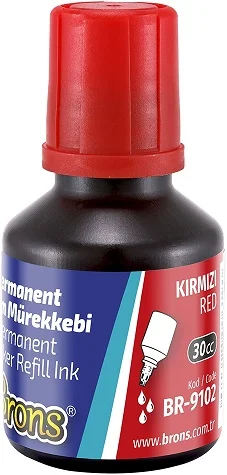 BRONS PERMANENT MARKER  MÜREKKEBİ KIRMIZI 30 CC BR-9102