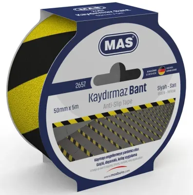 MAS KAYDIRMAZ BANT 50 MM x 5 M SARI &amp; SİYAH 2657