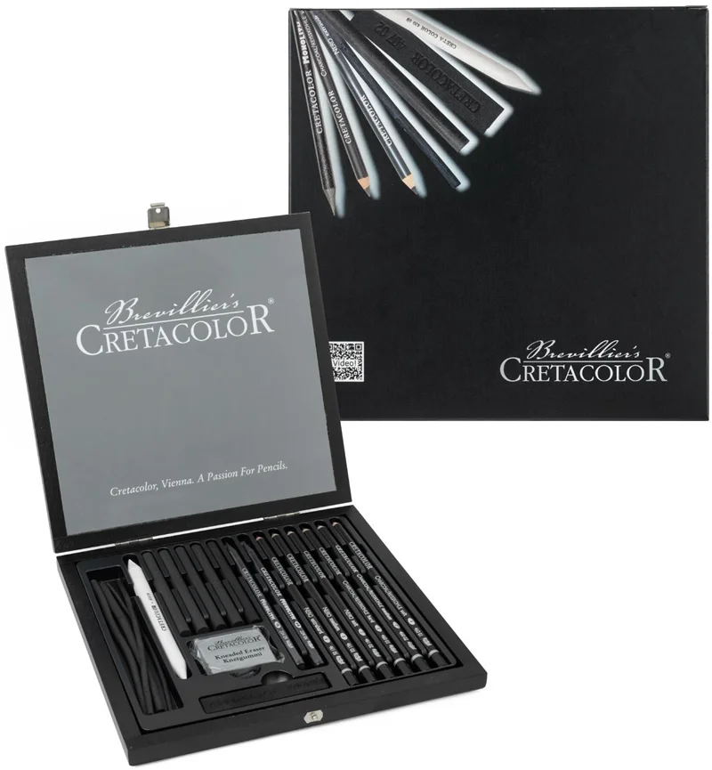 CRETACOLOR BLACK BOX PREMİUM KARAKALEM ÇİZİM SETİ AHŞAP KUTU 20 PARÇA 40040
