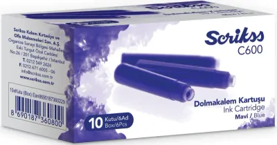 SCRIKSS DOLMA KALEM  KARTUŞU 10x6 LI PAKET MAVİ-SİYAH