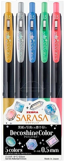 ZEBRA JEL KALEM SARASA CLIP DECOSHINE SET  5 LI JJ15-5C-SH