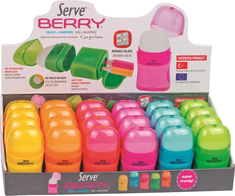 SERVE SİLGİLİ KALEMTIRAŞ BERRY STAND 24 LÜ KARTON SV-BERRY24KT