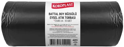 KOROPLAST ÇÖP TORBASI BATTAL 72x80 BÜZGÜLÜ EVSEL ATIK SİYAH 450g 10 LU 70 MİC. ST01600178