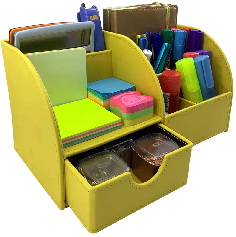 INN DESIGN ORGANİZER ÇEKMECELİ EFSUN SOFT DERİ PASTEL SARI INN-DD-1053