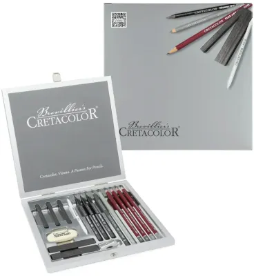 CRETACOLOR SİLVER BOX PREMİUM ESKİZ SETİ AHŞAP KUTU 17 PARÇA 40017