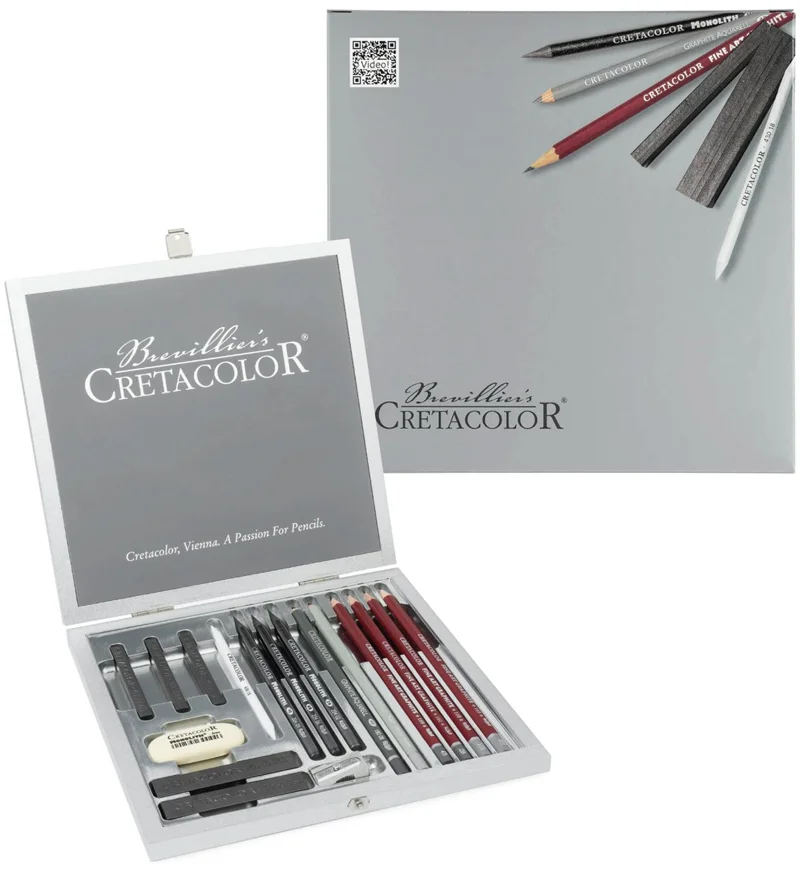 CRETACOLOR SİLVER BOX PREMİUM ESKİZ SETİ AHŞAP KUTU 17 PARÇA 40017