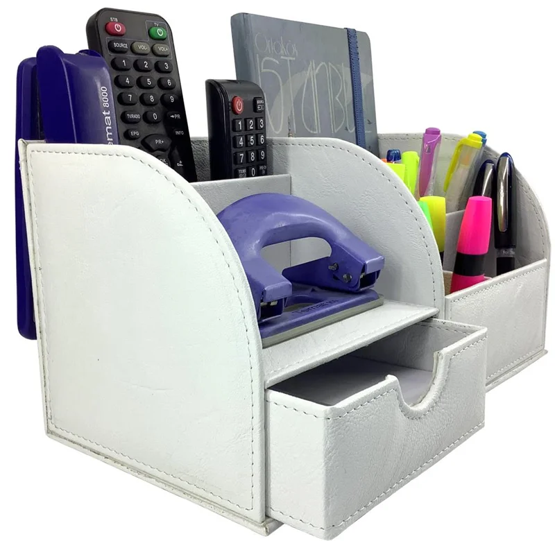 INN DESIGN ORGANİZER ÇEKMECELİ EFSUN KLAS DERİ DOKULU BEYAZ INN-DD-1043