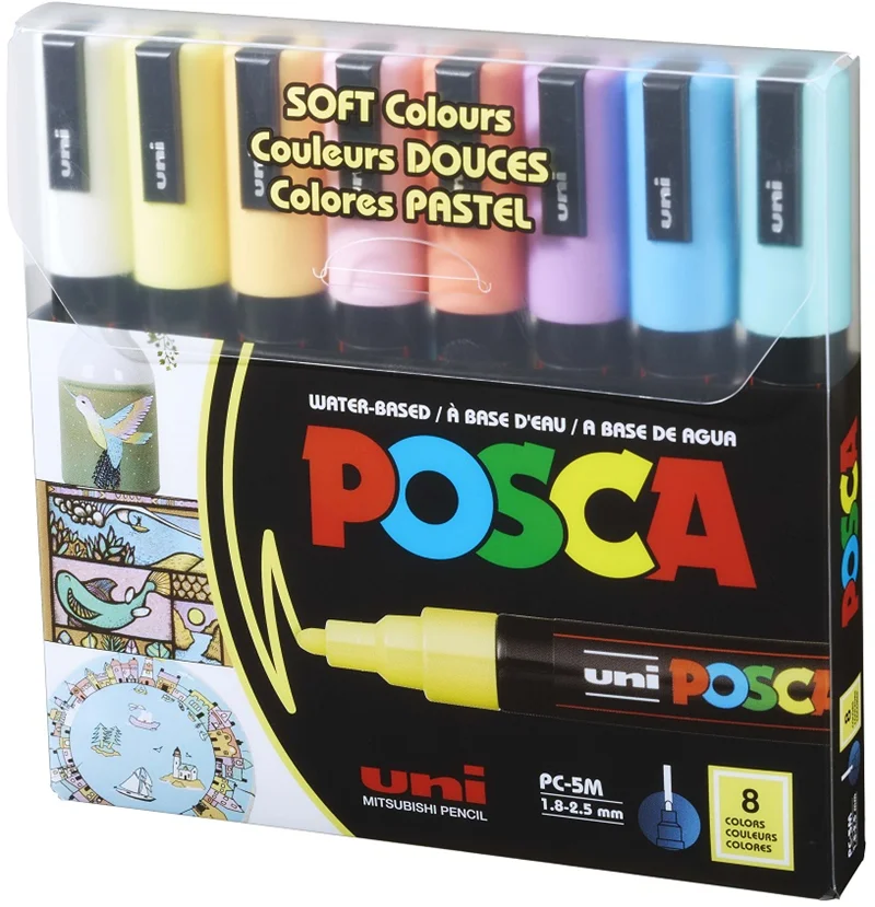 UNİ POSTER MARKÖRÜ POSCA SET PC-5M/8C SC 1.8-2.5 SOFT RENK 8 Lİ