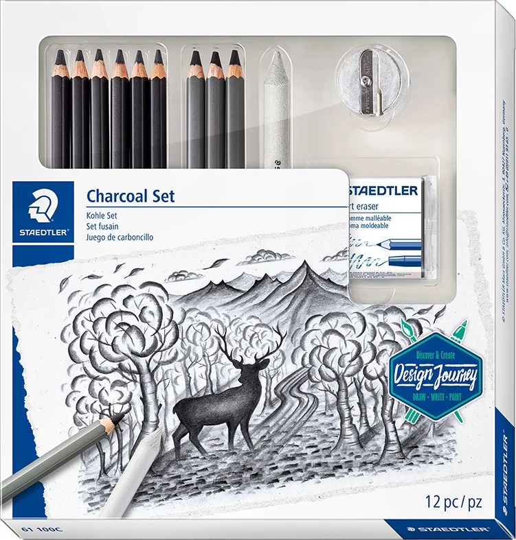STAEDTLER FÜZEN ESKİZ KALEM MARS LUMOGRAPH CHARCOAL ÇİZİM SETİ 61 100C