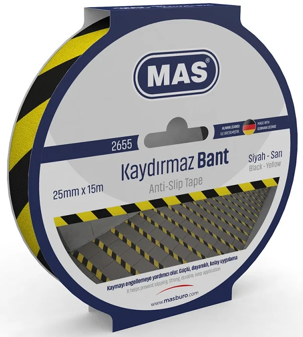MAS KAYDIRMAZ BANT 25 MM x 15 M SARI &amp; SİYAH 2655