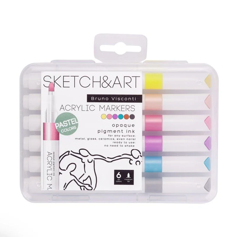 BRUNO VISCONTI SKETCH &amp; ART AKRİLİK MARKER 6 RENK PASTEL RENKLER 22-0128