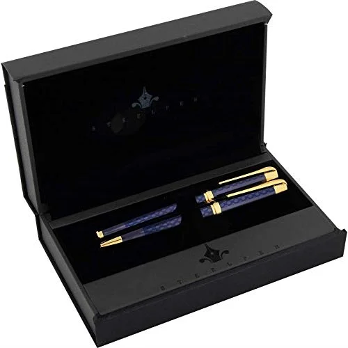 STEELPEN DOLMA KALEM+TÜKENMEZ KALEM SET CARENS SERİSİ GOLD MAVİ 266