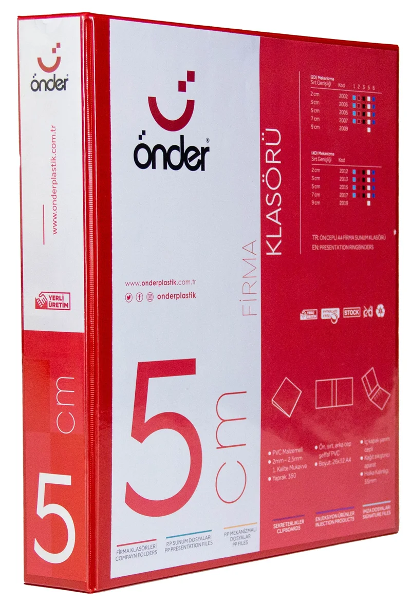 ÖNDER HALKALI DOSYA A4 2 HALKA 5 CM KIRMIZI 2005-2