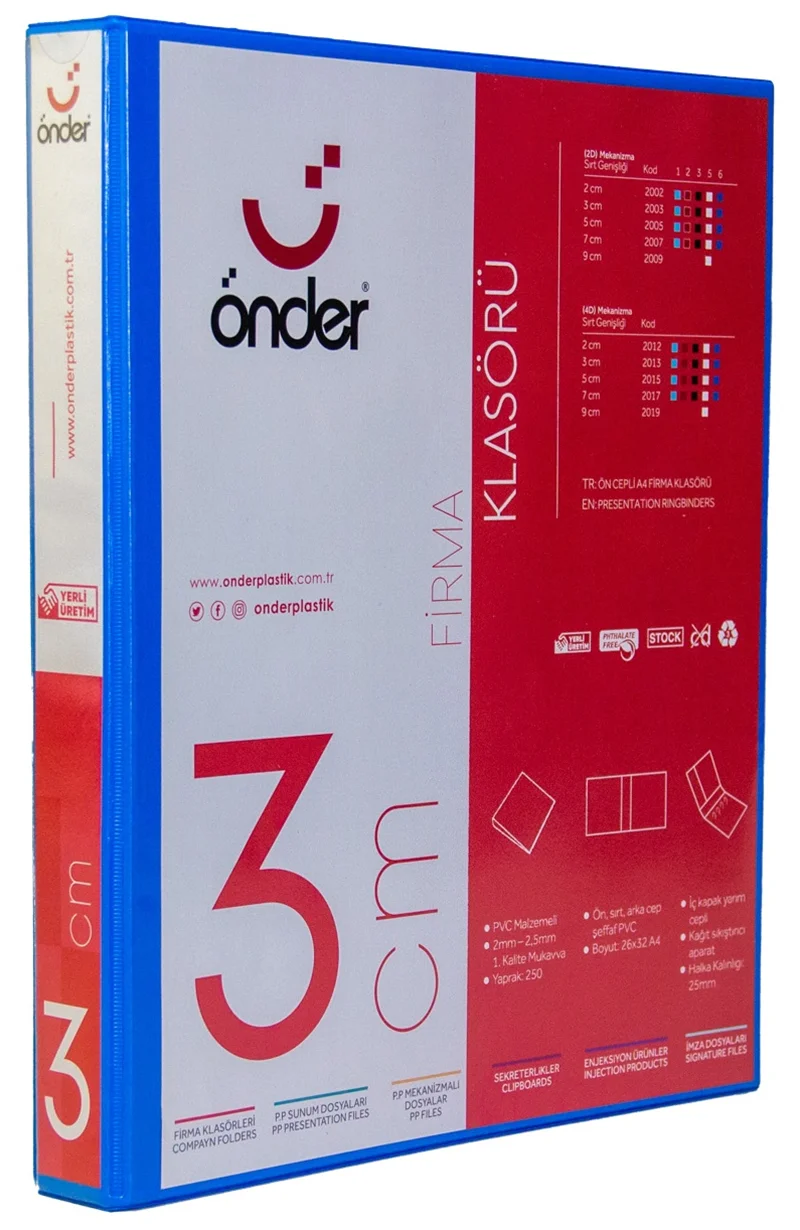 ÖNDER HALKALI DOSYA A4 2 HALKA 3 CM MAVİ 2003-1